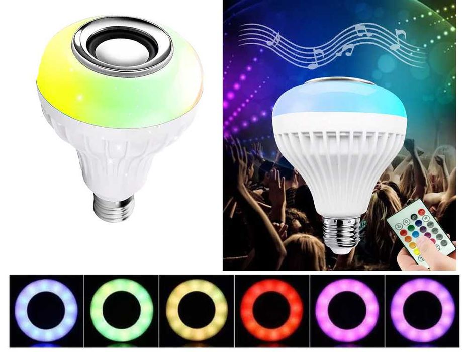 Bec LED RGB cu difuzor Bluetooth si telecomanda 12 culori soclu E27