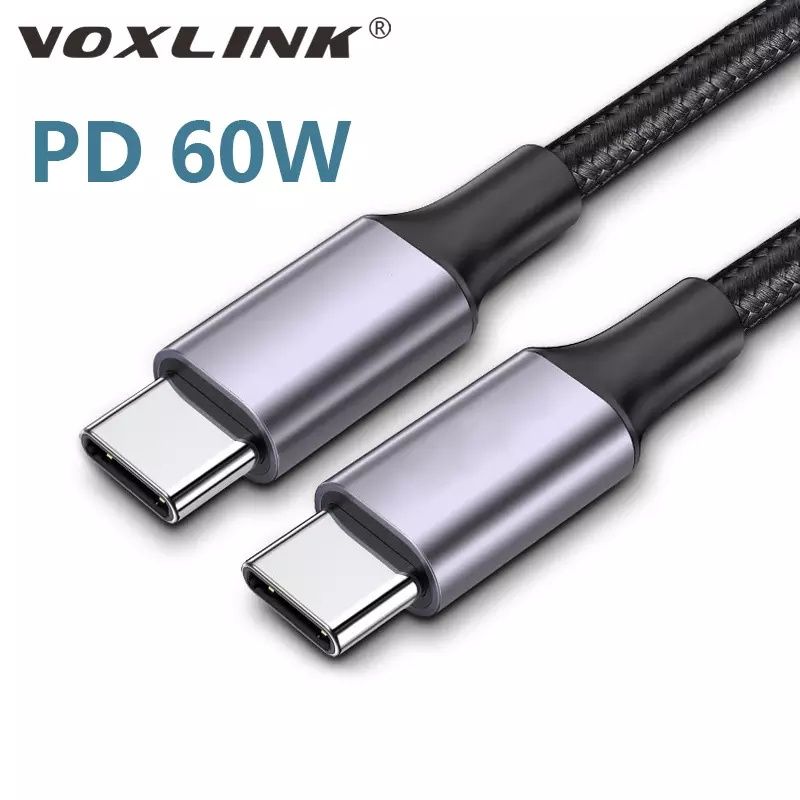 Кабель-адаптер VOXLINK PD 60 Вт с USB C на Type C 3A, быстрая зарядка,