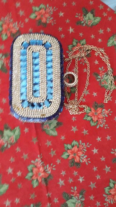 Poseta clutch eleganta 17x10x5 cm strasuri bleumarin ocazii speciale