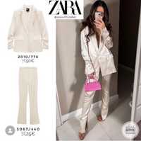 Costum satinat sacou oversize și pantaloni cu slit Zara M nou