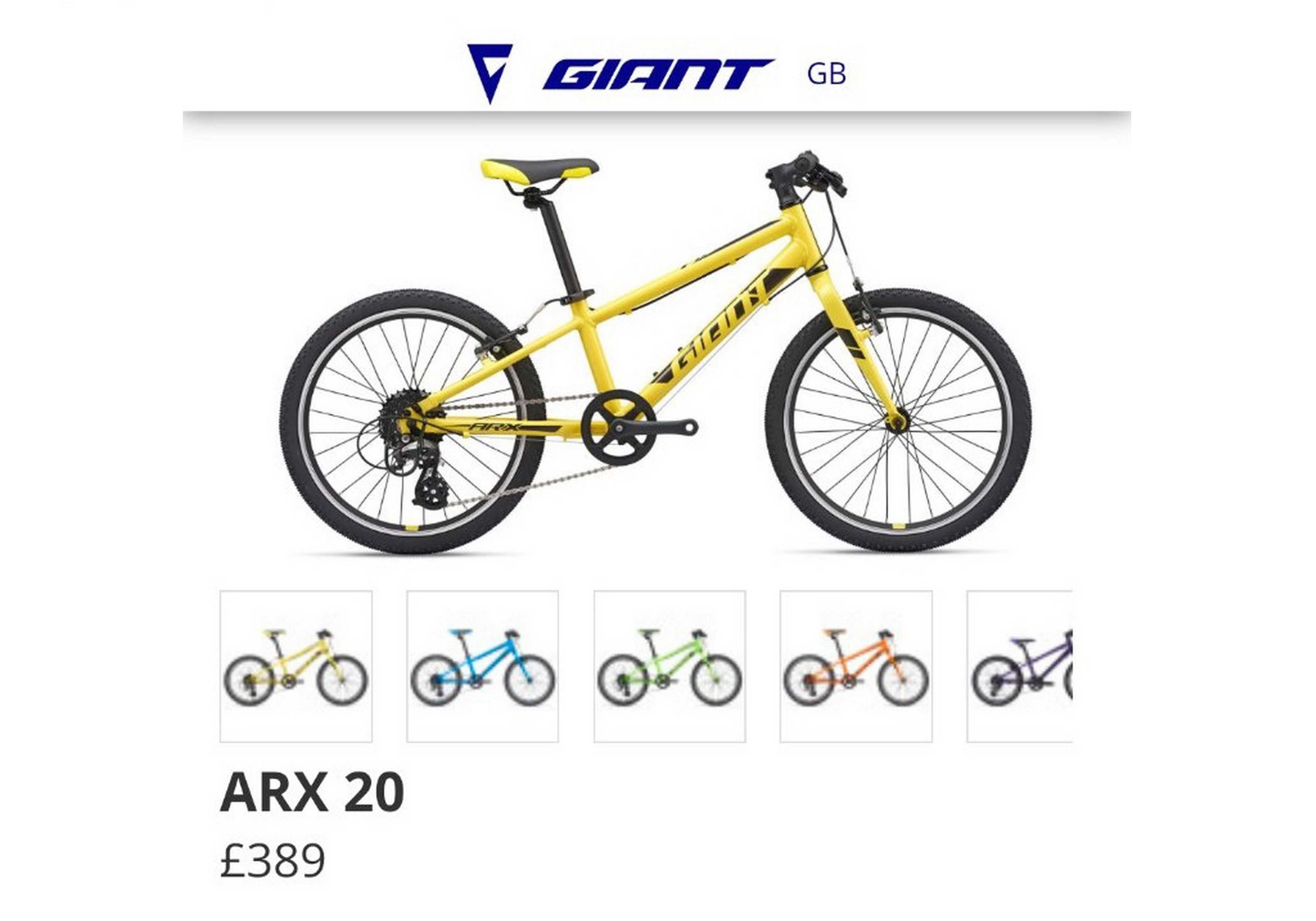 Bicicletă pentru copii Giant ARX 20’ MTB, 8 viteze, ALUMINIU – galben
