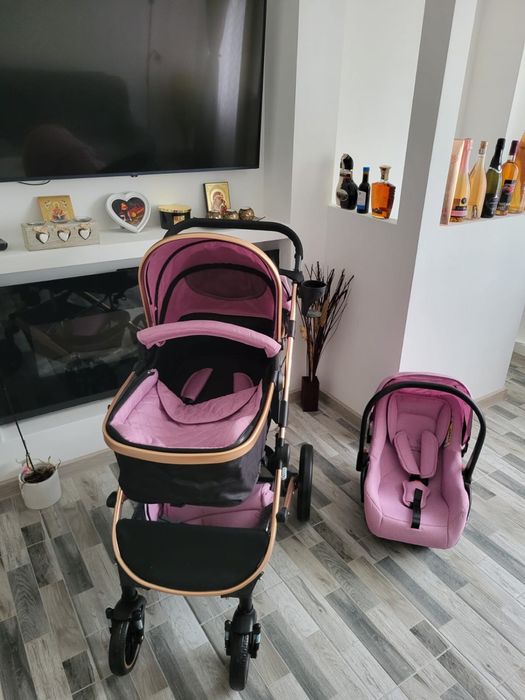 Carucior 3 in 1, reversibil, dubla suspensie, matlasat, 0-36 luni