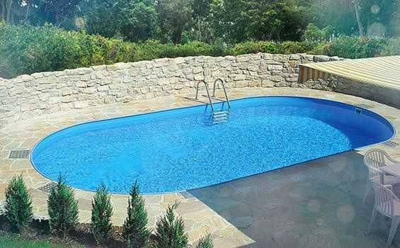 Piscina cu perete metalic 6x3.20x1.35 m si liner PVC Albastru