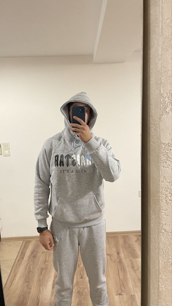 Trapstar Chenille Decoded Hoodie Tracksuit (сиво и синьо) размер: L