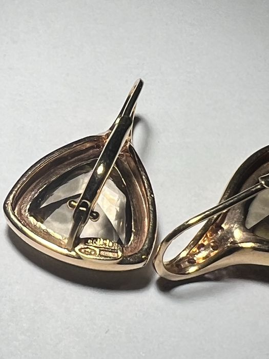 Cercei aur 18 k cu topaz fumuriu si safire roz