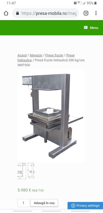 Presa suc de mere 600kg/h