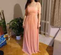 Шаферска Абитуриентска Официална дълга рокля, цвят розов/праскова