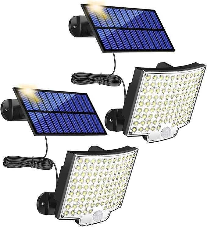 Соларни LED прожектори с датчик за движение – комплект от 2 броя