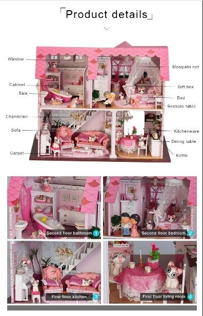 Casa de papusi din lemn, AdTec, model Pink doll