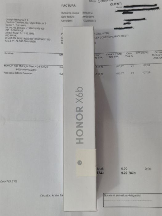 Vând Honor x6b 128 GB BLACK