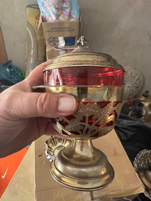 Сребърен лъжичник с червен кристал. Египет сребро. 50те години