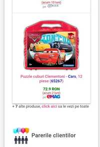 Puzzle Cuburi Lightning McQueen Cars, 12 Piese NOU