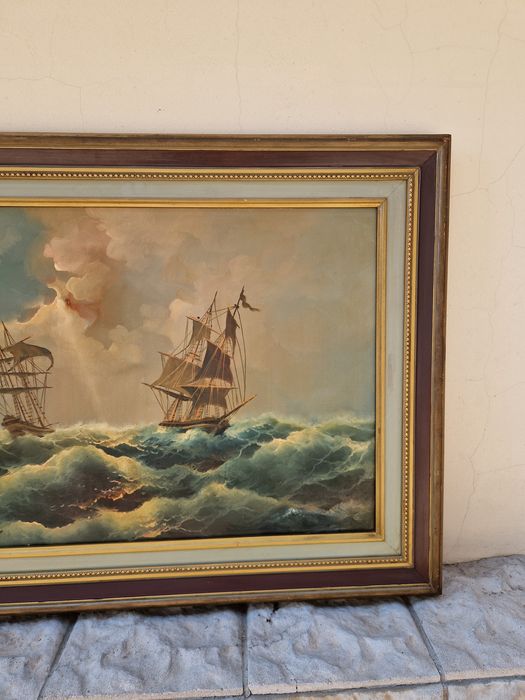 Страхотна антикварна авторска картина масло върху платно