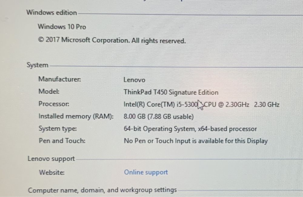 Lenovo T450 i5-5300U 2.3GHz/ Ram=8GB/ SSD=240GB/webcam