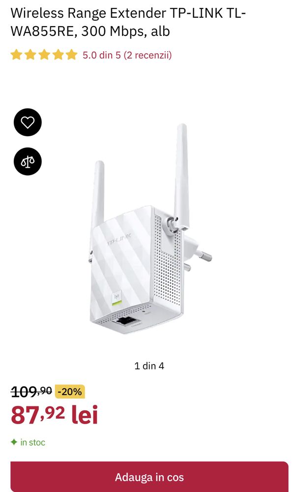 Wireless Range Extender TP-LINK TL-WA855RE, 300 Mbps