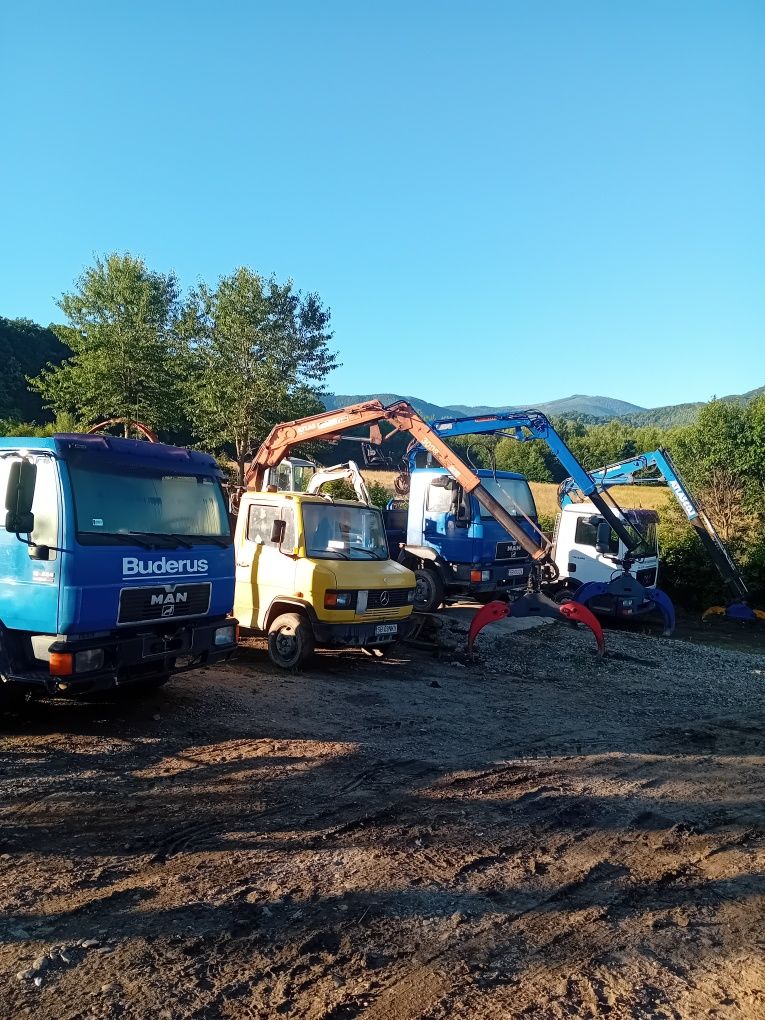 Camion Man 8.153 si mercedes vario 814D cu macara forestiera atlas