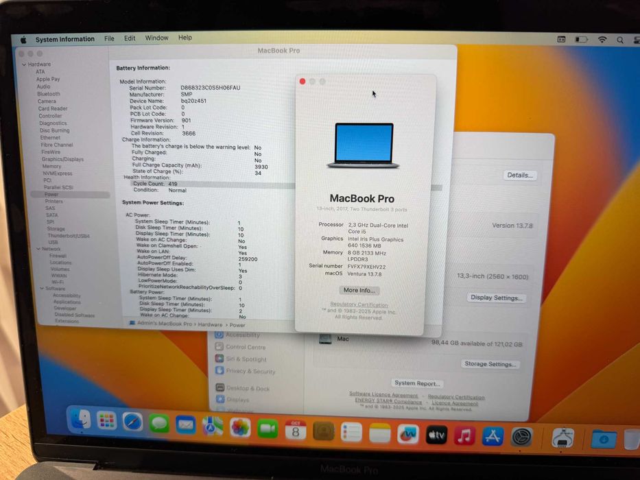 Macbook Pro 2017 13" i5 8GB Ram, SSD 128GB