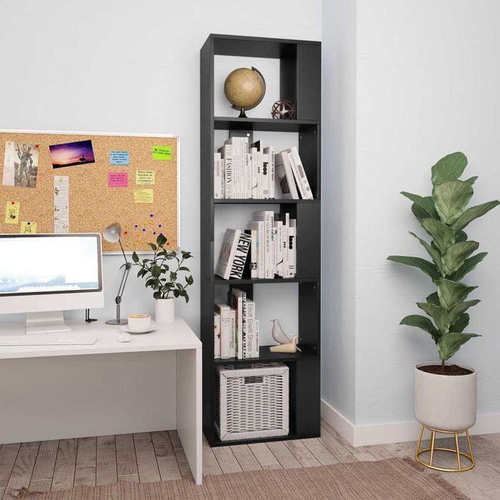Bibliotecă/Separator cameră negru, 45x24x159 cm, lemn prelucrat