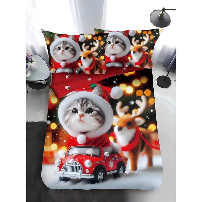 Двулицево коледно спално бельо за приста (Реално изображение), 4 части