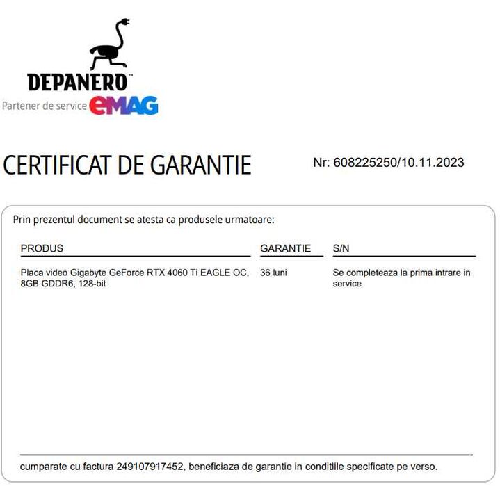 Placa video GIGABYTE RTX 4060 Ti Eagle OC, 8GB GDDR6, 128-bit Garantie