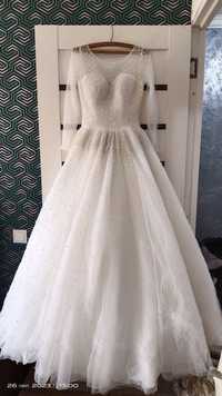 Свадебное платье/белое пышное платье с жемчугом/платье белое длинное