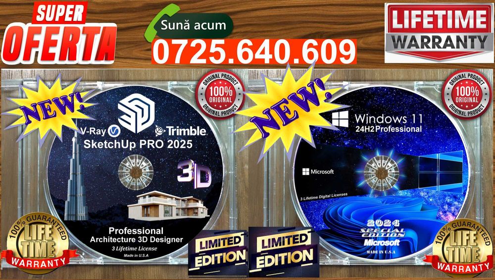 SketchUp Pro 2025 + V-Ray - 3 Lifetime Licenses /Cadou Windows 11 Pro