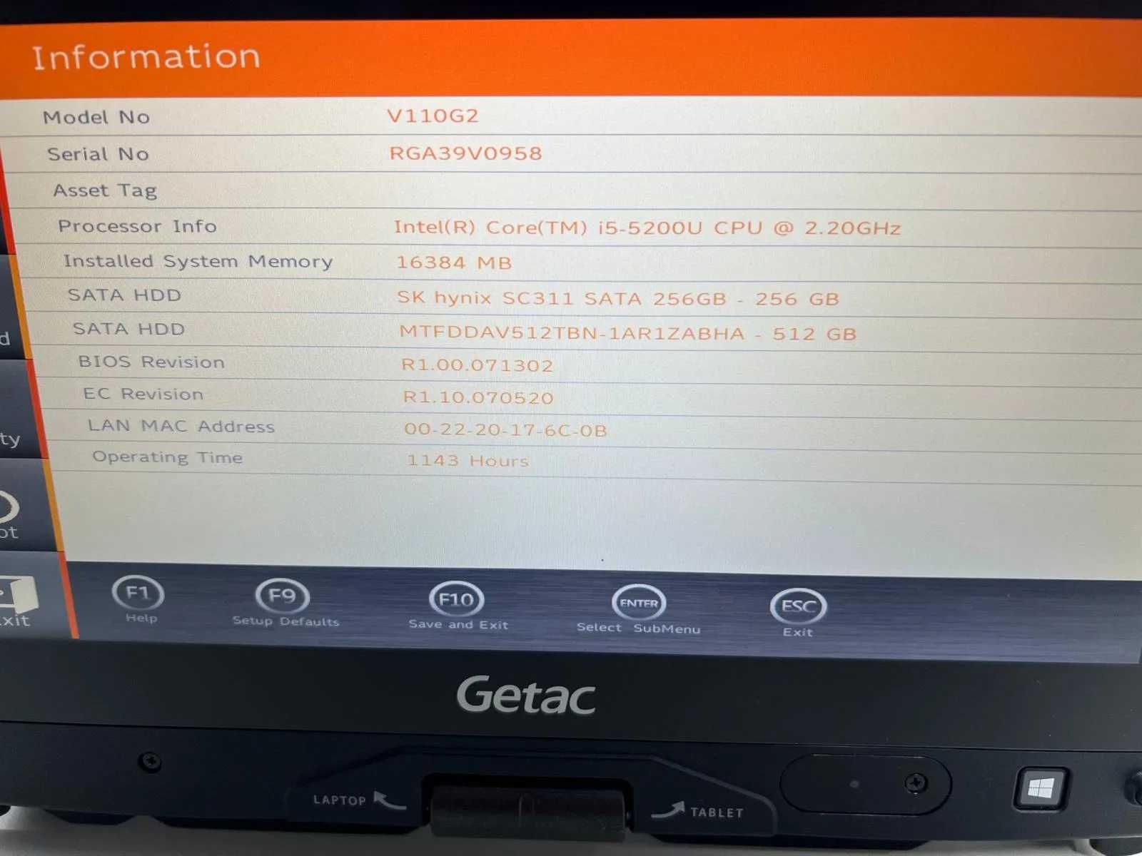 Laptop SH GETAC Fully Rugged i5-5200U 2xSSD 512Gb+256 16GB Ram Touch