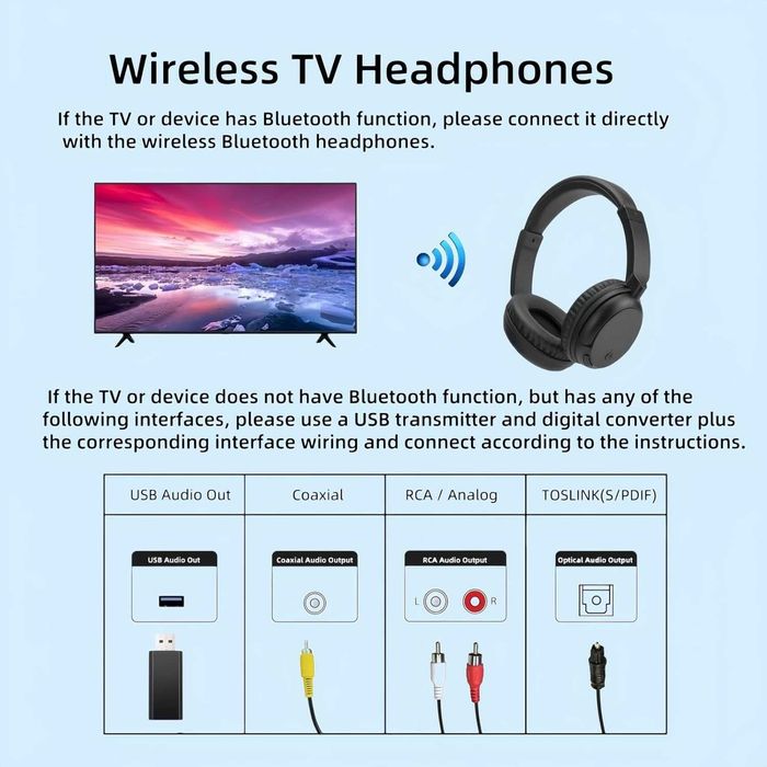 PROW Безжични слушалки с адаптер за телевизор, Bluetooth 5.3