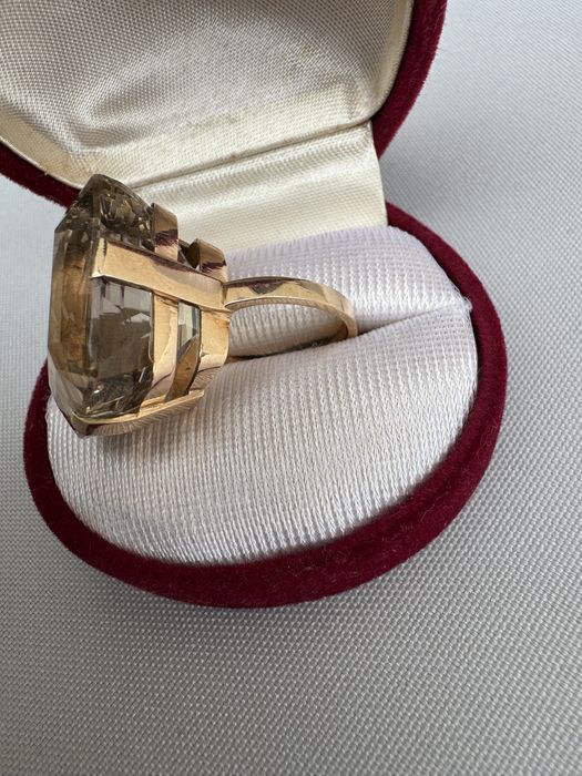 Inel aur 14 k si cuart fumuriu