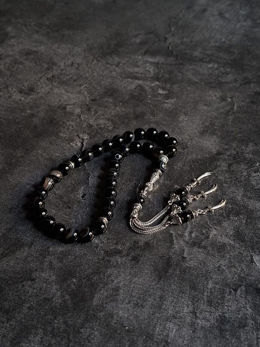 Премиальные чётки(тасбих) ручной работы из черного агата — 33 бусины