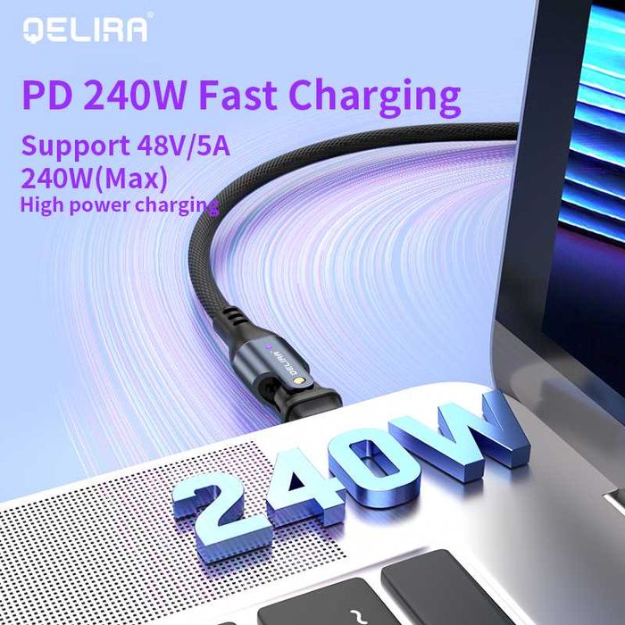 Cablu de date USB-C la USB-C, 240W, 1,8m，Complet nou，Livrare gratuită