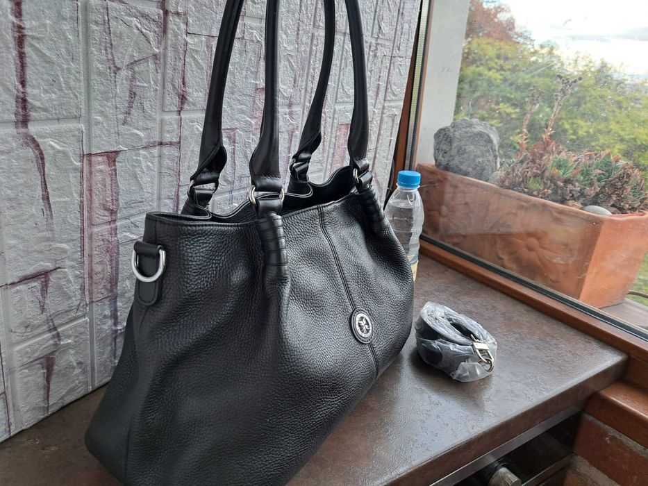 дамска чанта,Tergan,черна-естествена кожа