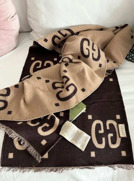 Eșarfă originala Gucci lână GG JACQUARD SCARF Nouă cu factura