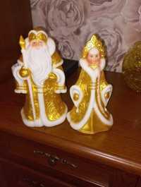 Винтажные дед Мороз и Снегурочка в золотом