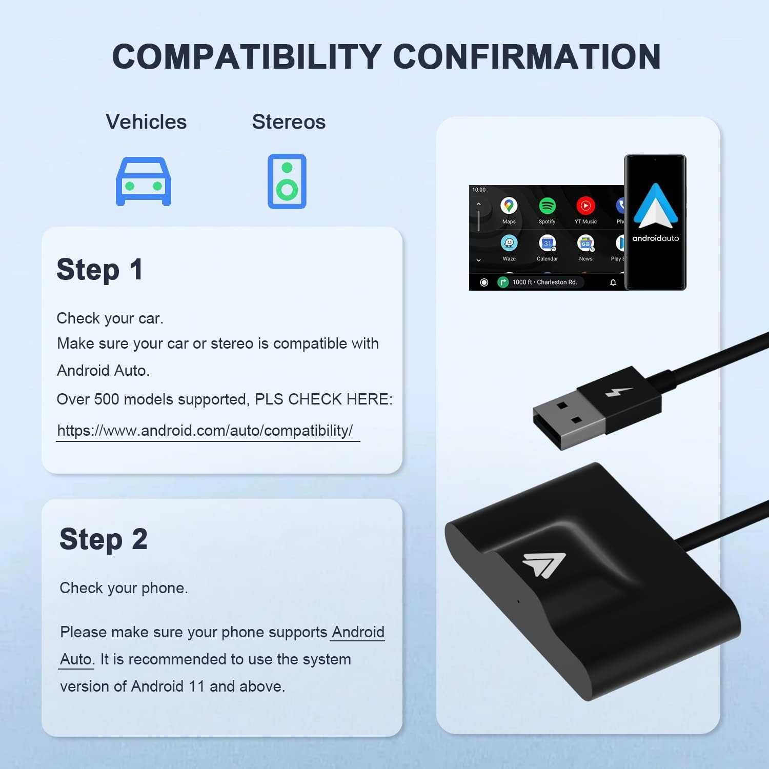 Adaptor wireless Android Auto cu fir fabrică OEM Plug & Play Dongle