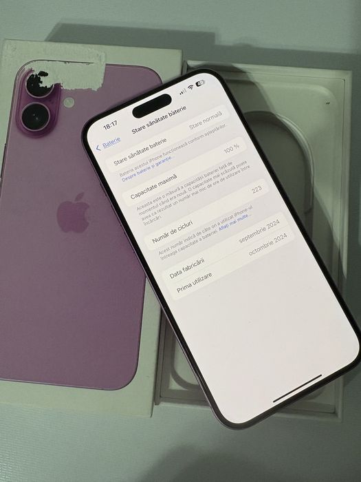 iPhone 16 plus pink/100% baterie garanție