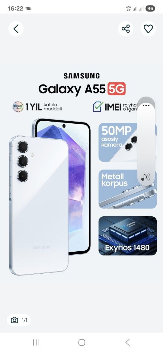 SAMSUNG A55 5G xolati alo kelishtirib beramiz