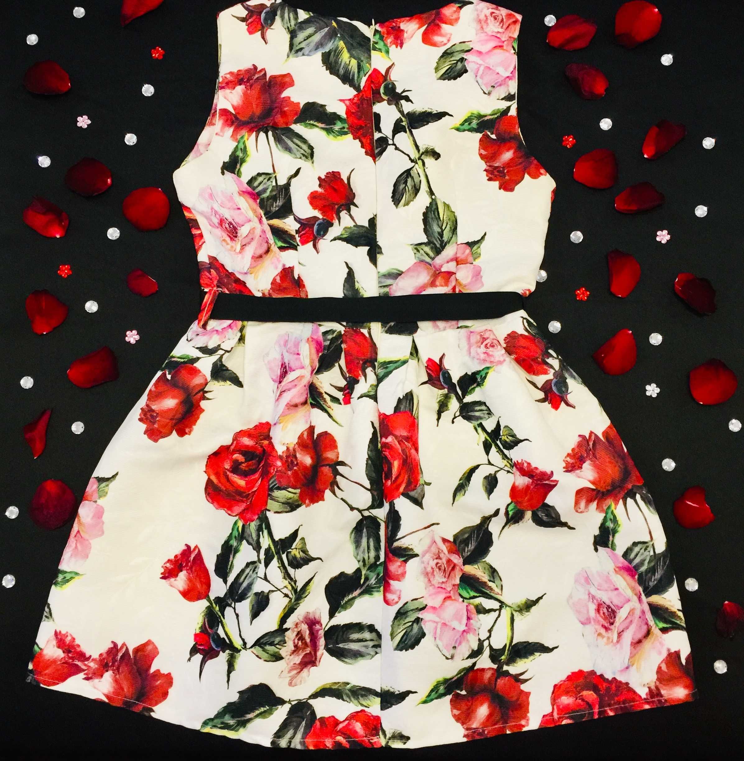 Флорална рокля Fabrizia White - Red Rose Passion