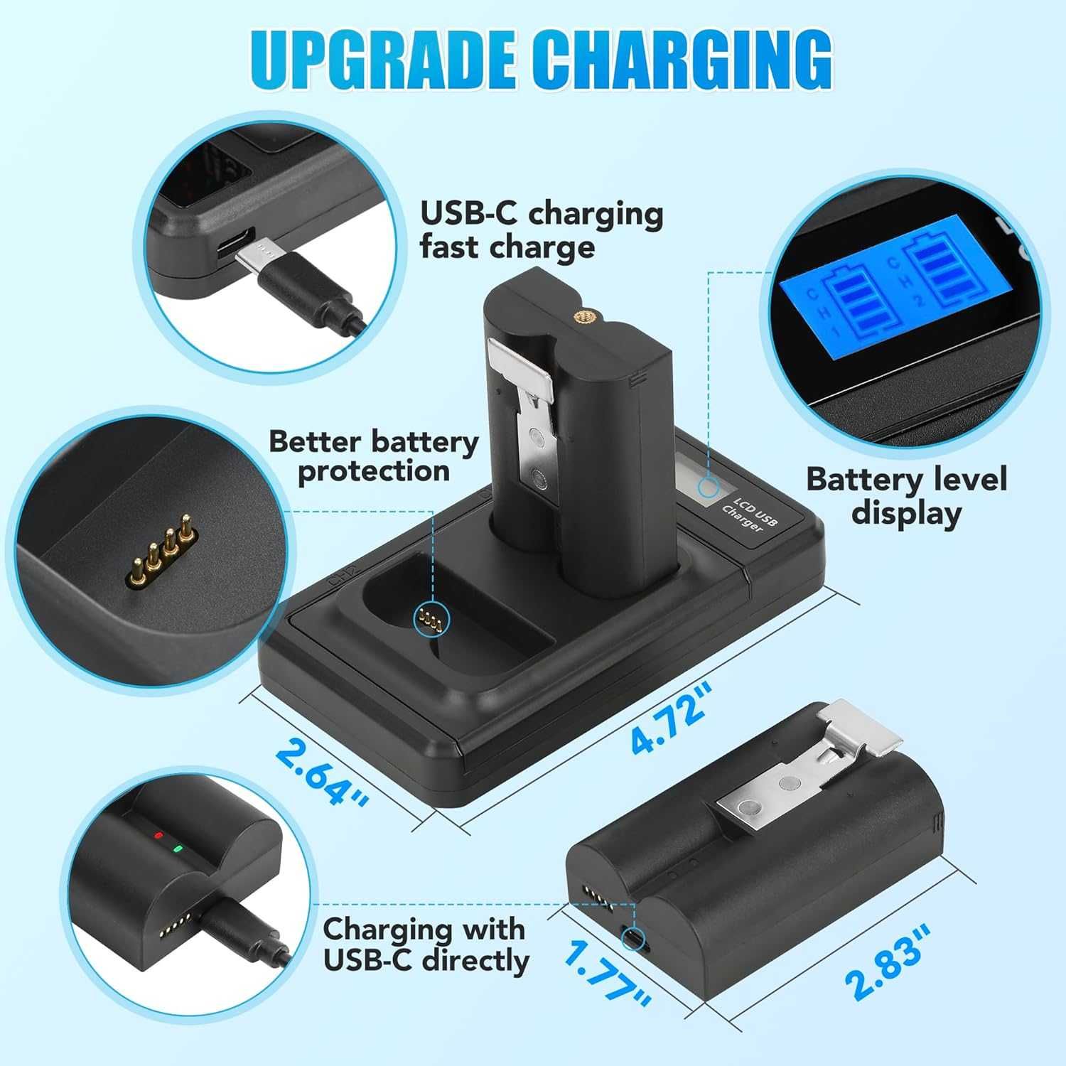 7200mAh 2 броя акумулаторни батерии за Ring и зарядно с LED дисплей