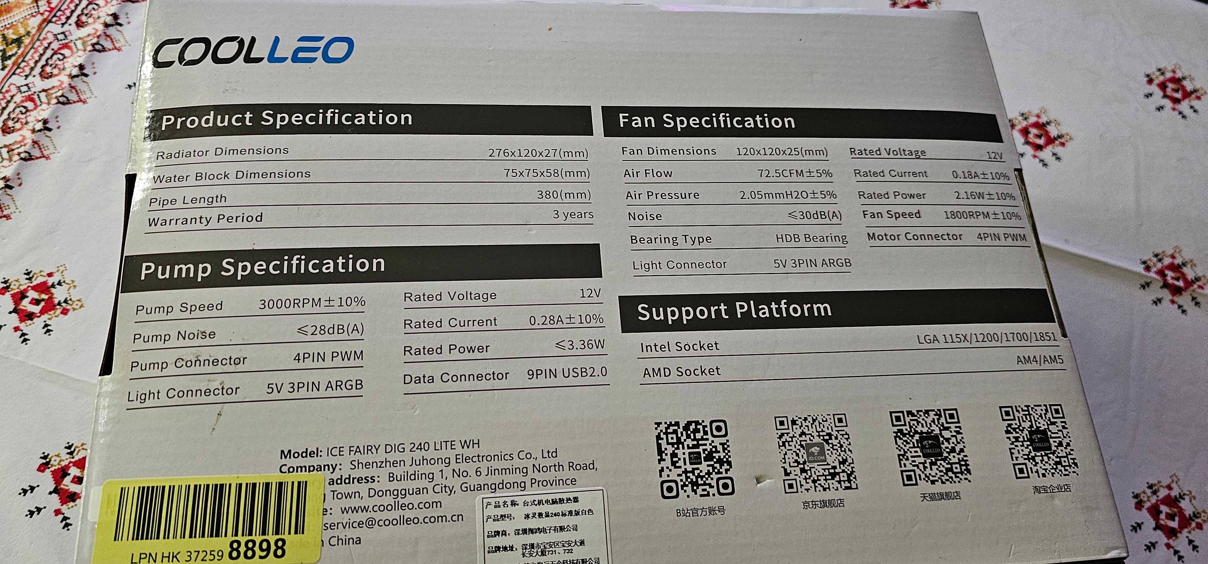 cooler pc COOLLEO ICE Fairy 240 Digital ARGB 240mm