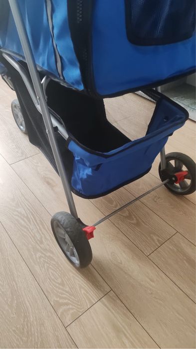 Vand carucior pliabil pentru caini si pisici, albastru, 75×45×97cm