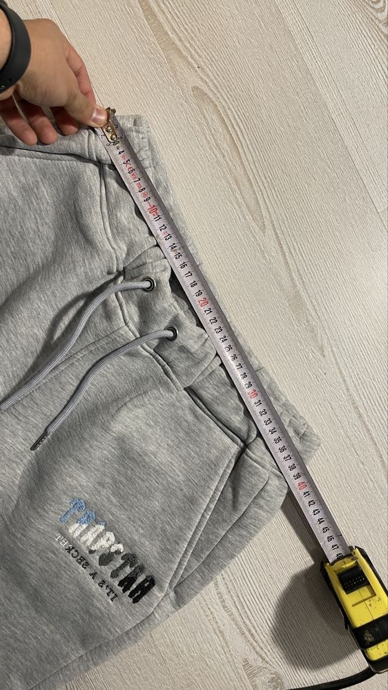 Trapstar Chenille Decoded Hoodie Tracksuit (сиво и синьо) размер: L