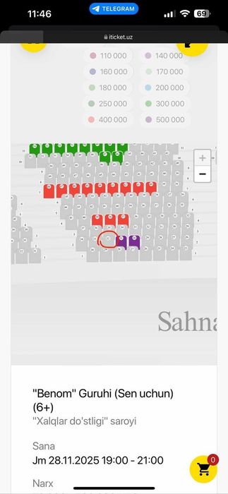 "Sen uchun" konserti 2-qator 2 ta chipta