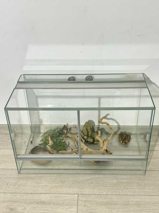 Terariu de Sticlă cu Ventilație Superioară și Decor Natural