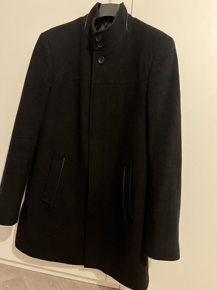 Palton negru barbati compozitie lana si casmir marime L