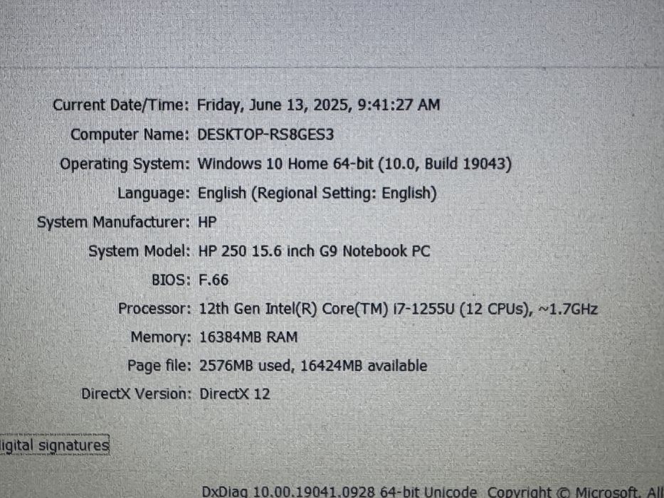 Laptop HP 250 G9 de 15.6 inch cu i7 1255U 12cpu, 512ssd, 16GB ram