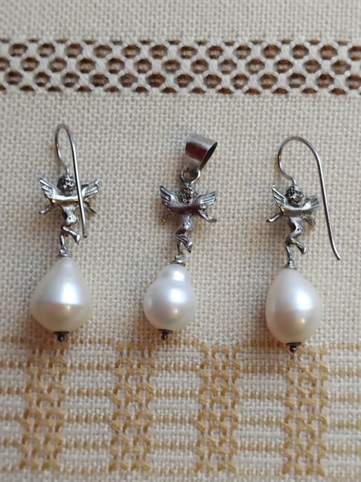 Set argint îngerași cercei și pandantiv