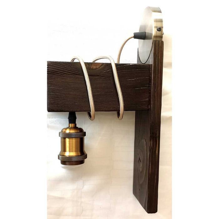 Lampa de perete din lemn ars – design rustic-industrial, handmade