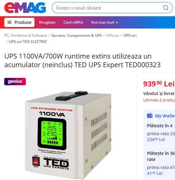 UPS 12V (cu invertor, avr), inclusiv pt centrale termice (pe lemne).