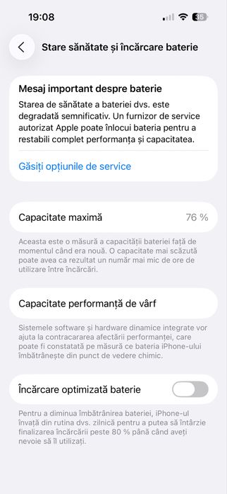 Iphone 14 pro 128 gb viata bateriei este de 76 %